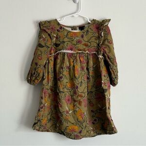 Art Class Floral Dress in Olive Green Fall Colors Paisley Print 3T Toddler Girl